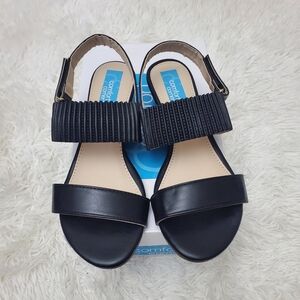 Comfort Corner Black Wedge Strappy Sandals 8 M NIB NEW